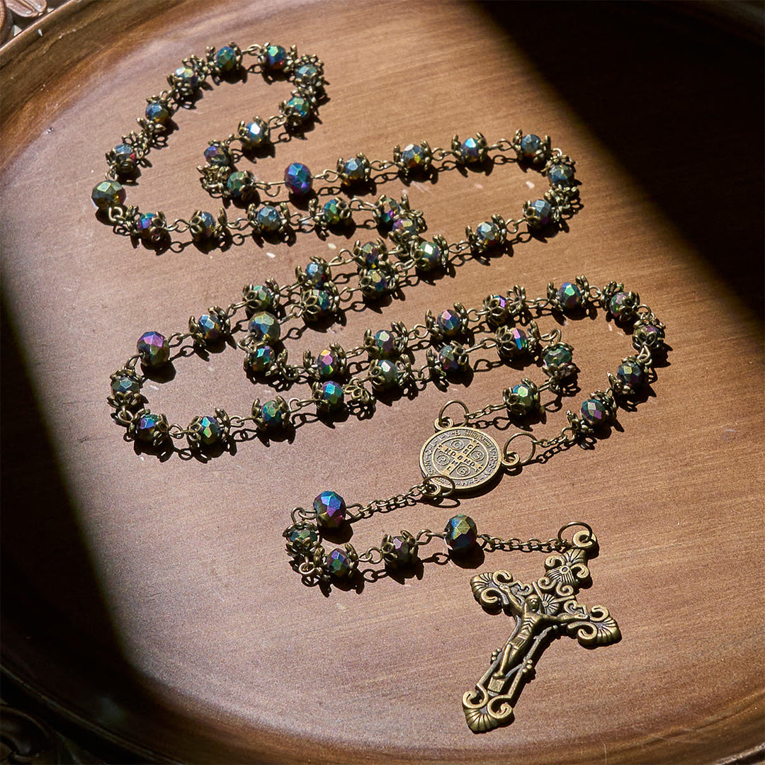 FREE Today: Faithful Hematite Rosary Featuring Bronze Crucifix and Saint Benedict Charm - Crucifix & St. Benedict - image 0