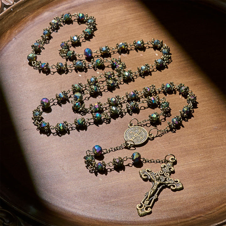 FREE Today: Faithful Hematite Rosary Featuring Bronze Crucifix and Saint Benedict Charm - Crucifix & St. Benedict - image 0