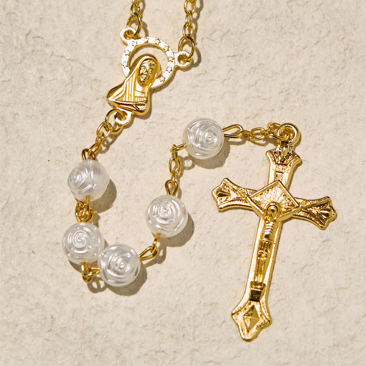FREE Today: Elegant White Rose Devotional Beads Rosary with Our Lady Box for Blessings - image 7