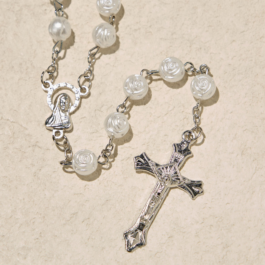 FREE Today: Elegant White Rose Devotional Beads Rosary with Our Lady Box for Blessings - image 9