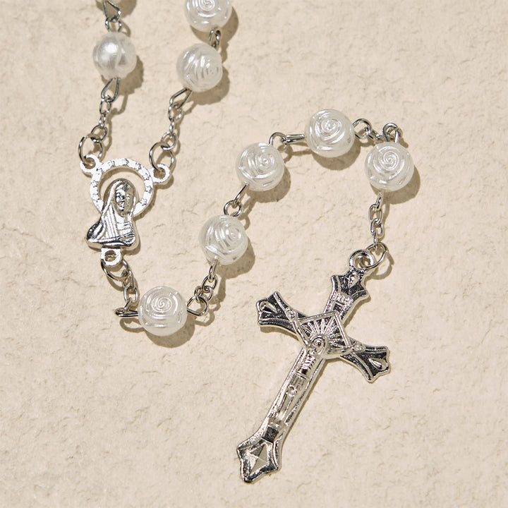 FREE Today: Elegant White Rose Devotional Beads Rosary with Our Lady Box for Blessings - image 9