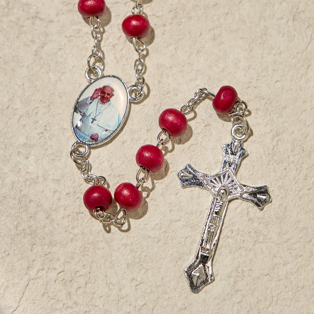 Christianartworkshop Divine Wooden Rosary in Red and White with Pope Francis Blessing Case - image 9