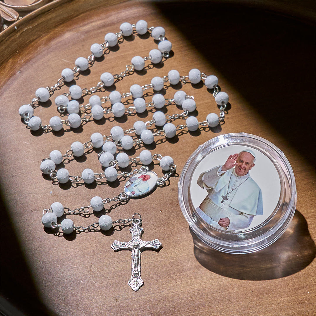 Christianartworkshop Divine Wooden Rosary in Red and White with Pope Francis Blessing Case - image 6