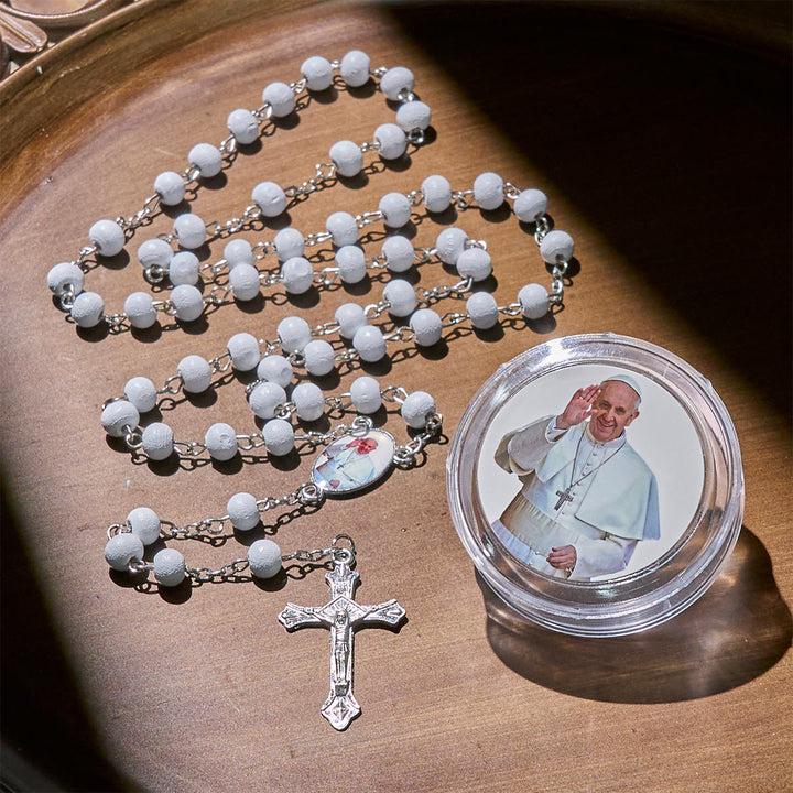 Christianartworkshop Divine Wooden Rosary in Red and White with Pope Francis Blessing Case - image 6