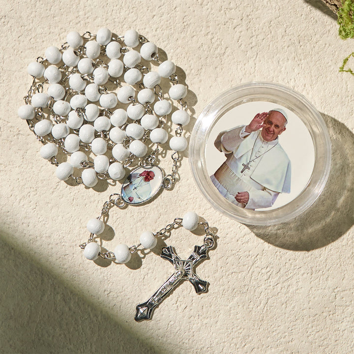 Christianartworkshop Divine Wooden Rosary in Red and White with Pope Francis Blessing Case - image 4