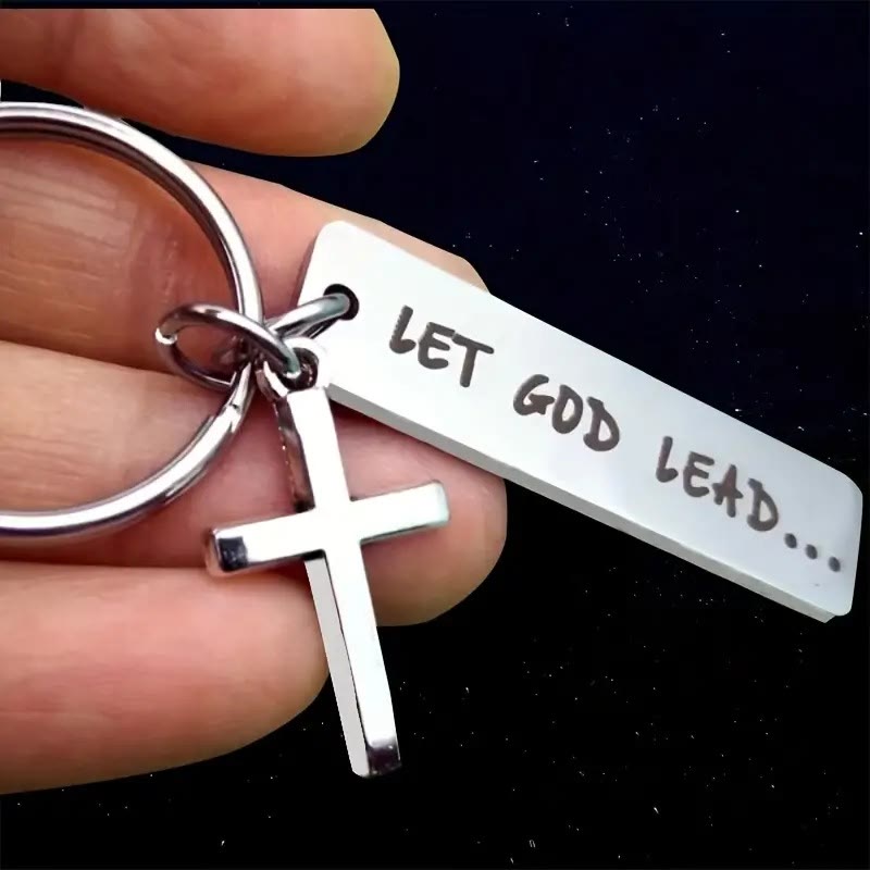 Christianartworkshop Inspirational Cross Keychain Let God Lead Daily Reminder of Faith - image 2