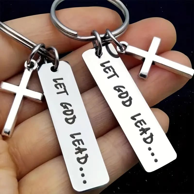 Christianartworkshop Inspirational Cross Keychain Let God Lead Daily Reminder of Faith - LET GOD LEAD - image 1