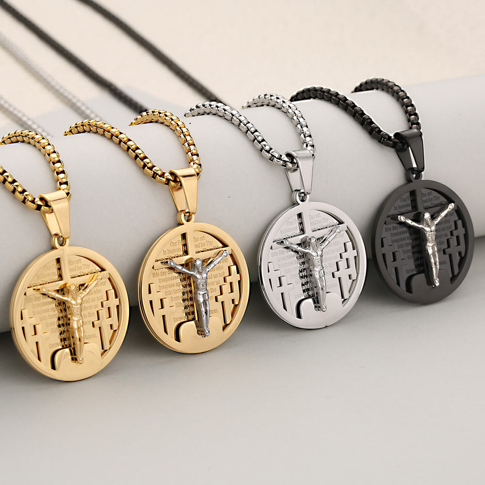 Christianartworkshop Round Crucifix Pendant Necklace in Four Colors Perfect for Religious Gifts - image 2
