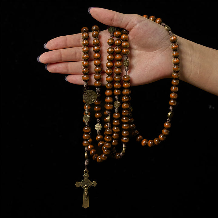 Christianartworkshop 15/20 Decade Olive Wood Rosary with St. Benedict, Crucifix & Waist Chain Design—Divine Devotion in Dual Use - image 17