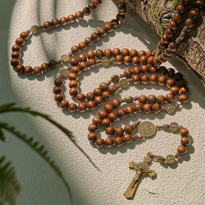 Christianartworkshop 15/20 Decade Olive Wood Rosary with St. Benedict, Crucifix & Waist Chain Design—Divine Devotion in Dual Use - image 15
