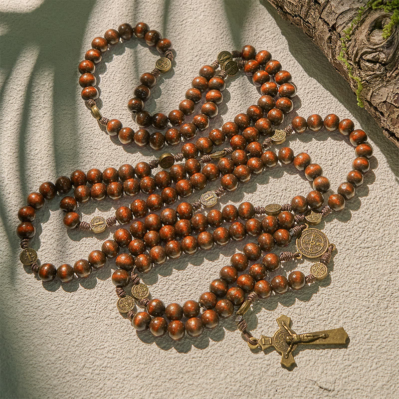 Christianartworkshop 15/20 Decade Olive Wood Rosary with St. Benedict, Crucifix & Waist Chain Design—Divine Devotion in Dual Use - image 19