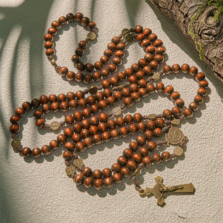 Christianartworkshop 15/20 Decade Olive Wood Rosary with St. Benedict, Crucifix & Waist Chain Design—Divine Devotion in Dual Use - image 19