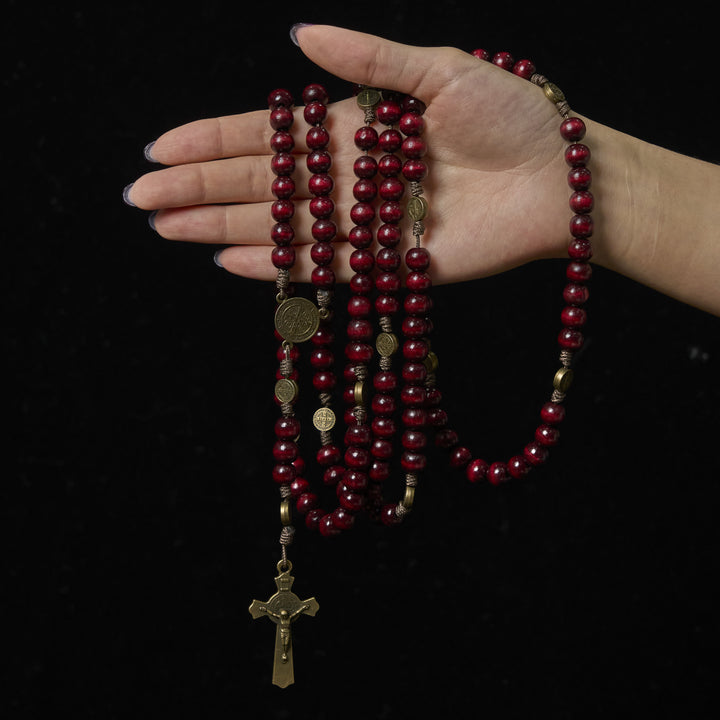 Christianartworkshop 15/20 Decade Olive Wood Rosary with St. Benedict, Crucifix & Waist Chain Design—Divine Devotion in Dual Use - image 10