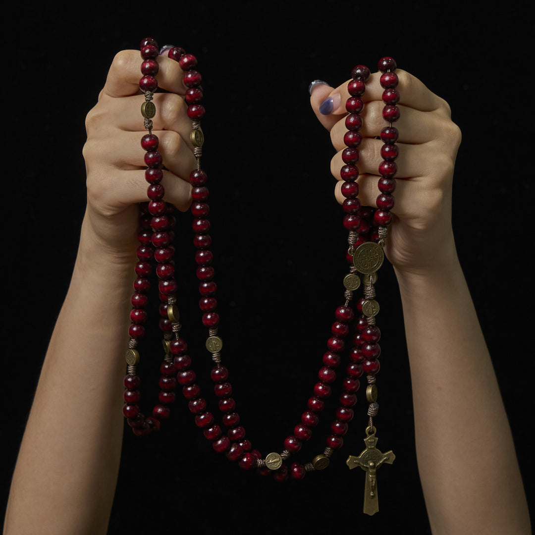 Christianartworkshop 15/20 Decade Olive Wood Rosary with St. Benedict, Crucifix & Waist Chain Design—Divine Devotion in Dual Use - image 11