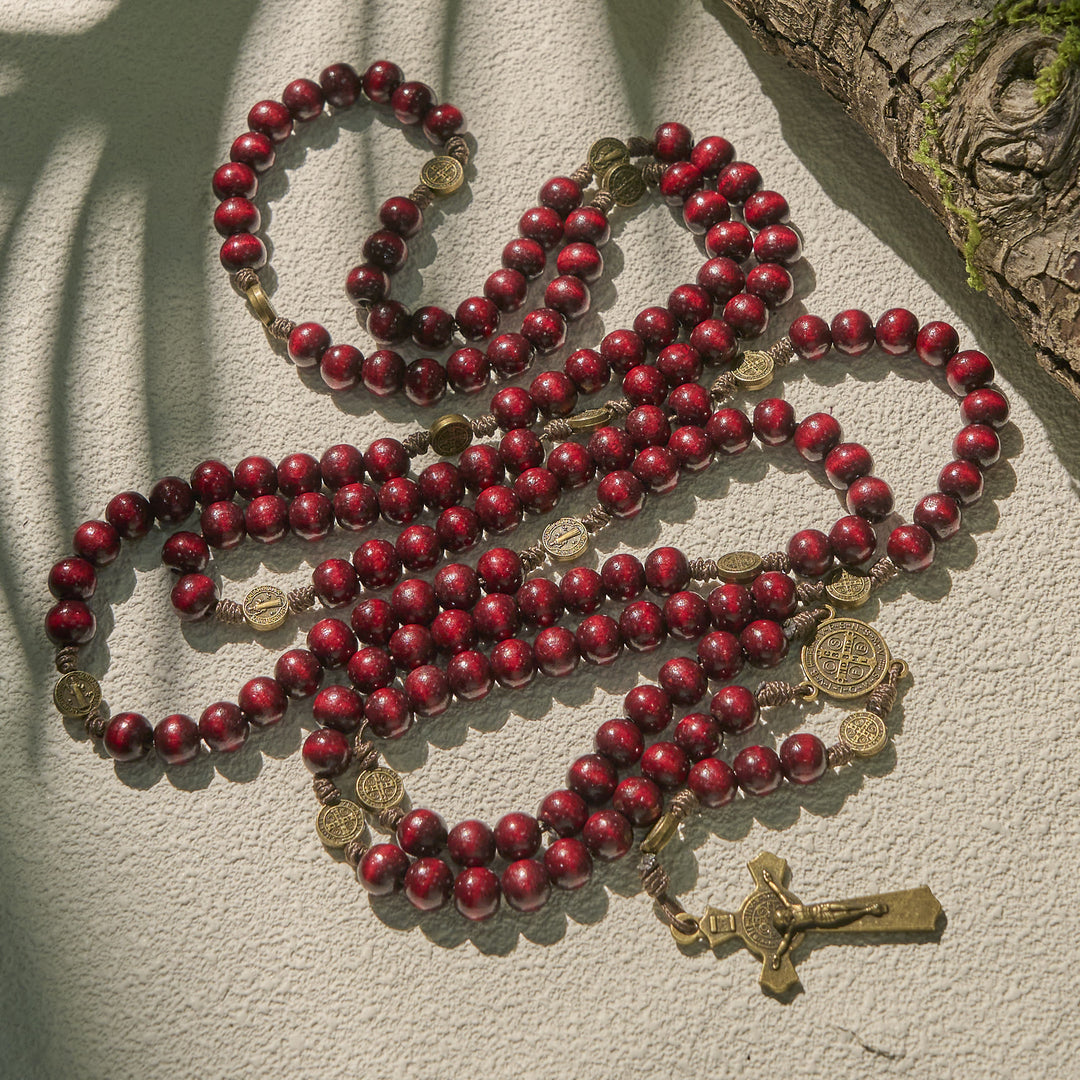 Christianartworkshop 15/20 Decade Olive Wood Rosary with St. Benedict, Crucifix & Waist Chain Design—Divine Devotion in Dual Use - image 12