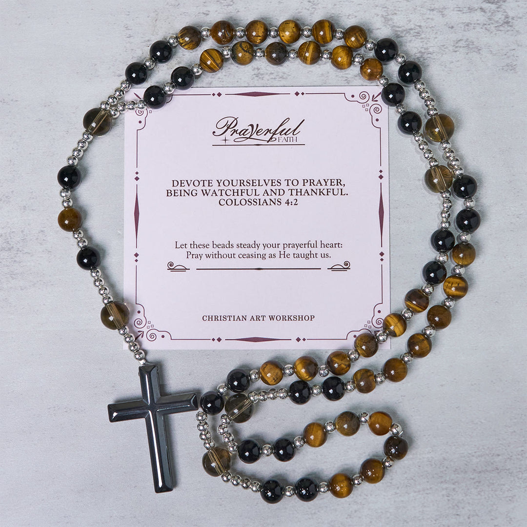 Christianartworkshop PRAYERFUL FAITH: Handmade Natural Obsidian Tiger's Eye Rosary with Gift Card - PRAYERFUL FAITH - image 1