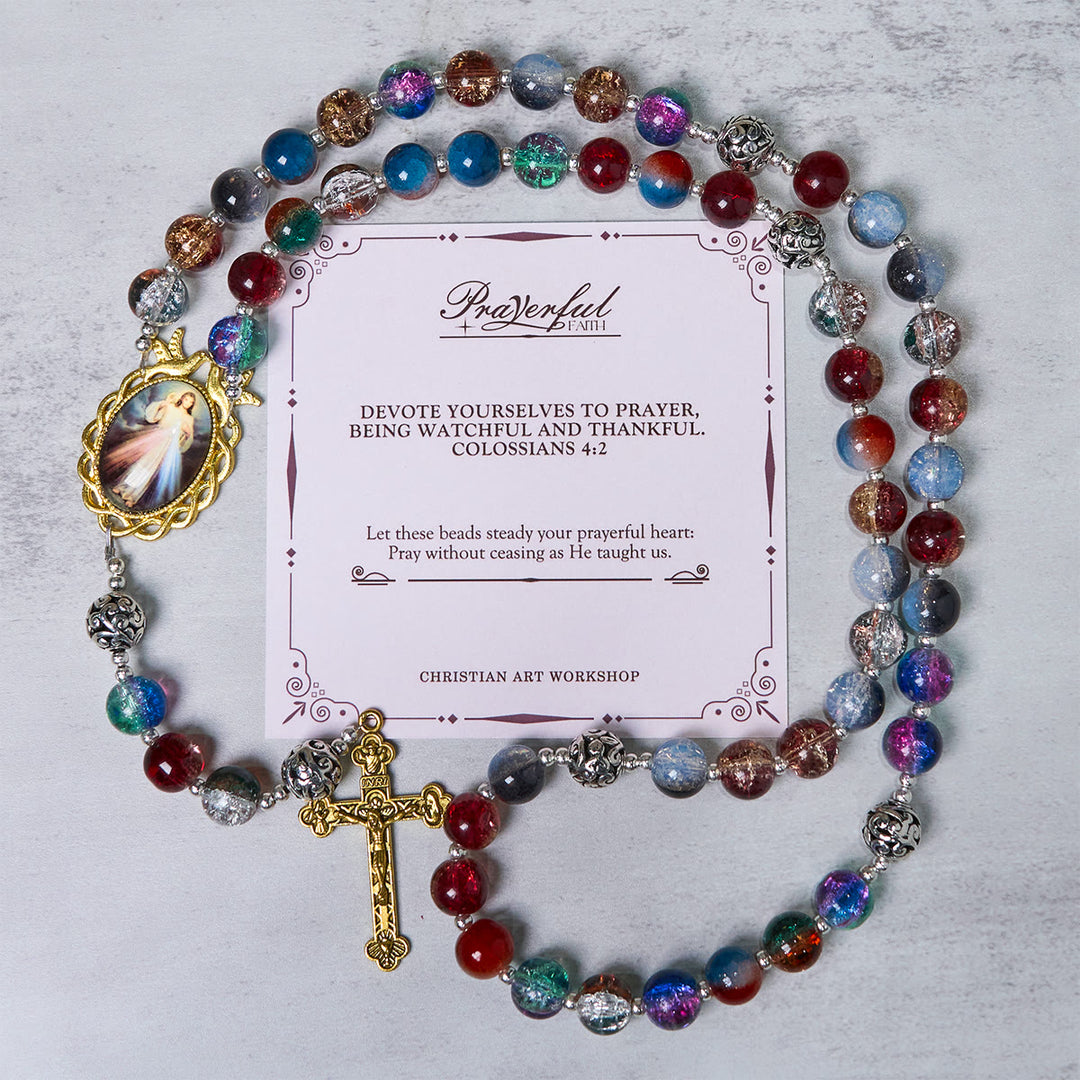Christianartworkshop PRAYERFUL FAITH: Handmade Gradient Multicolor Glass Bead & Brass Crucifix Rosary with Gift Card - PRAYERFUL FAITH - image 1