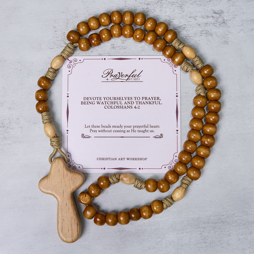 Christianartworkshop PRAYERFUL FAITH: Handmade Minimalist Olive Wood Rosary with Gift Card - PRAYERFUL FAITH - image 1