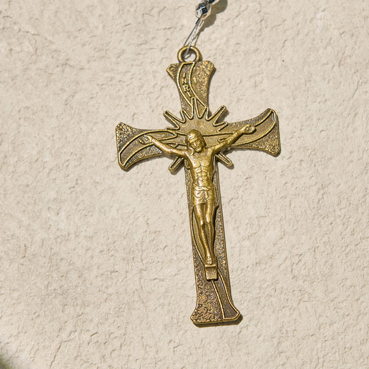 Christianartworkshop Elegant Clear Shining Beads Rosary with Bronze St. Benedict for Daily Prayer - image 7