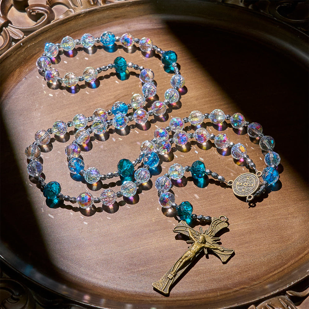 Christianartworkshop Elegant Clear Shining Beads Rosary with Bronze St. Benedict for Daily Prayer - image 2
