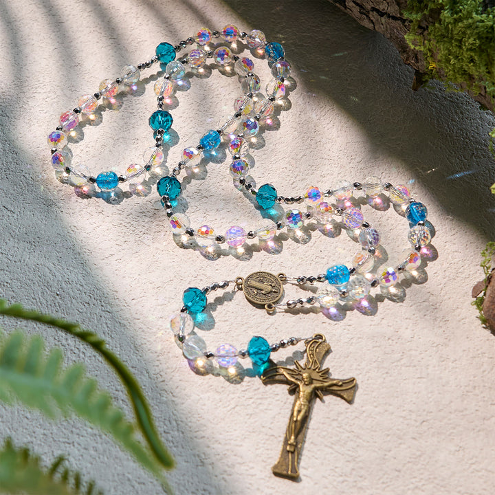 Christianartworkshop Elegant Clear Shining Beads Rosary with Bronze St. Benedict for Daily Prayer - image 4