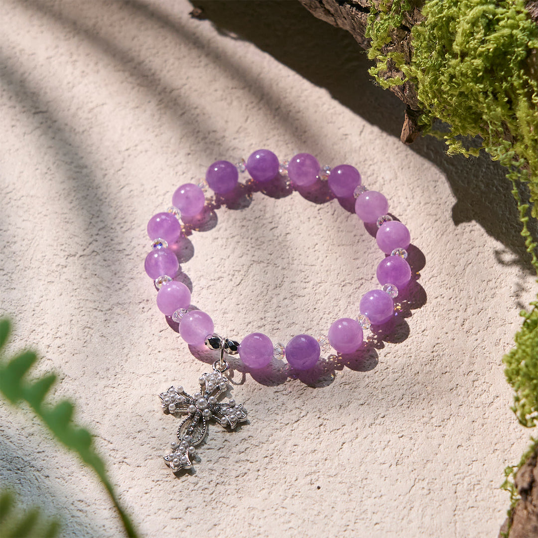 Christianartworkshop Handmade Devotional Purple Bead Bracelets with Sparkling Crucifix - Purple - image 1