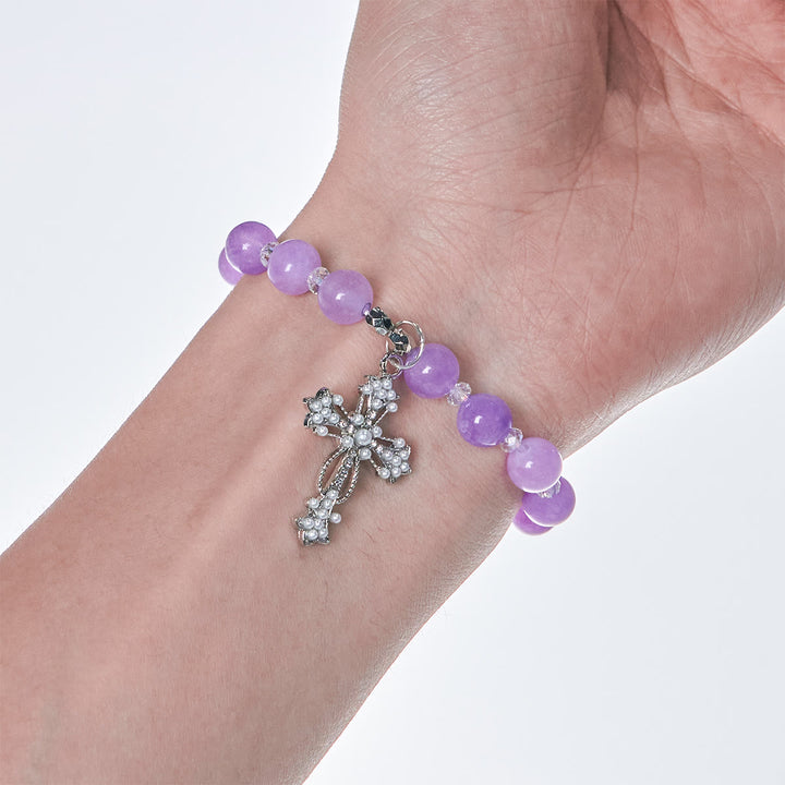 Christianartworkshop Handmade Devotional Purple Bead Bracelets with Sparkling Crucifix - image 2