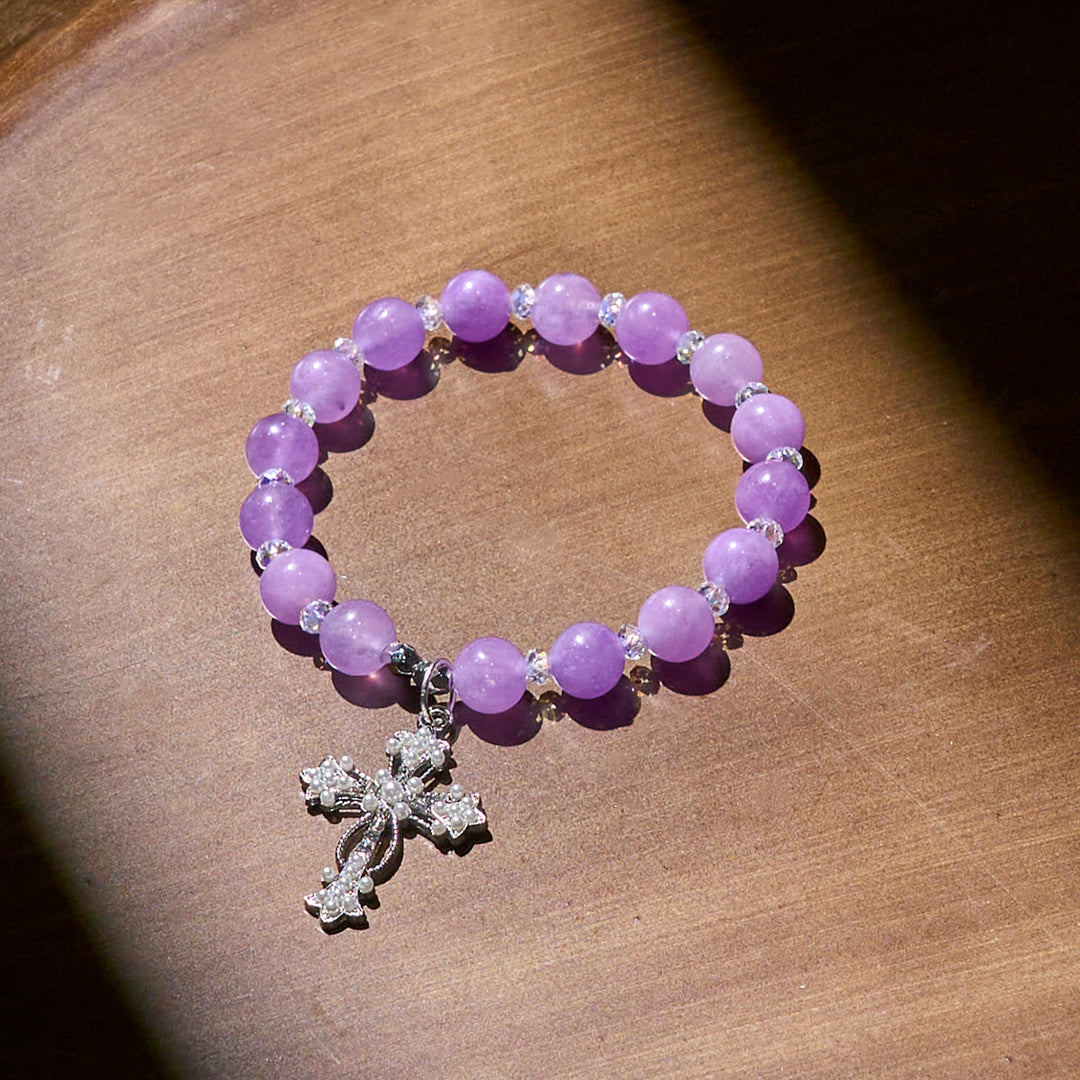 Christianartworkshop Handmade Devotional Purple Bead Bracelets with Sparkling Crucifix - image 4