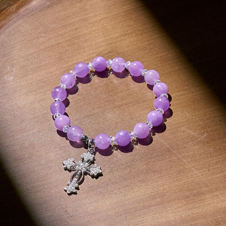 Christianartworkshop Handmade Devotional Purple Bead Bracelets with Sparkling Crucifix - image 4
