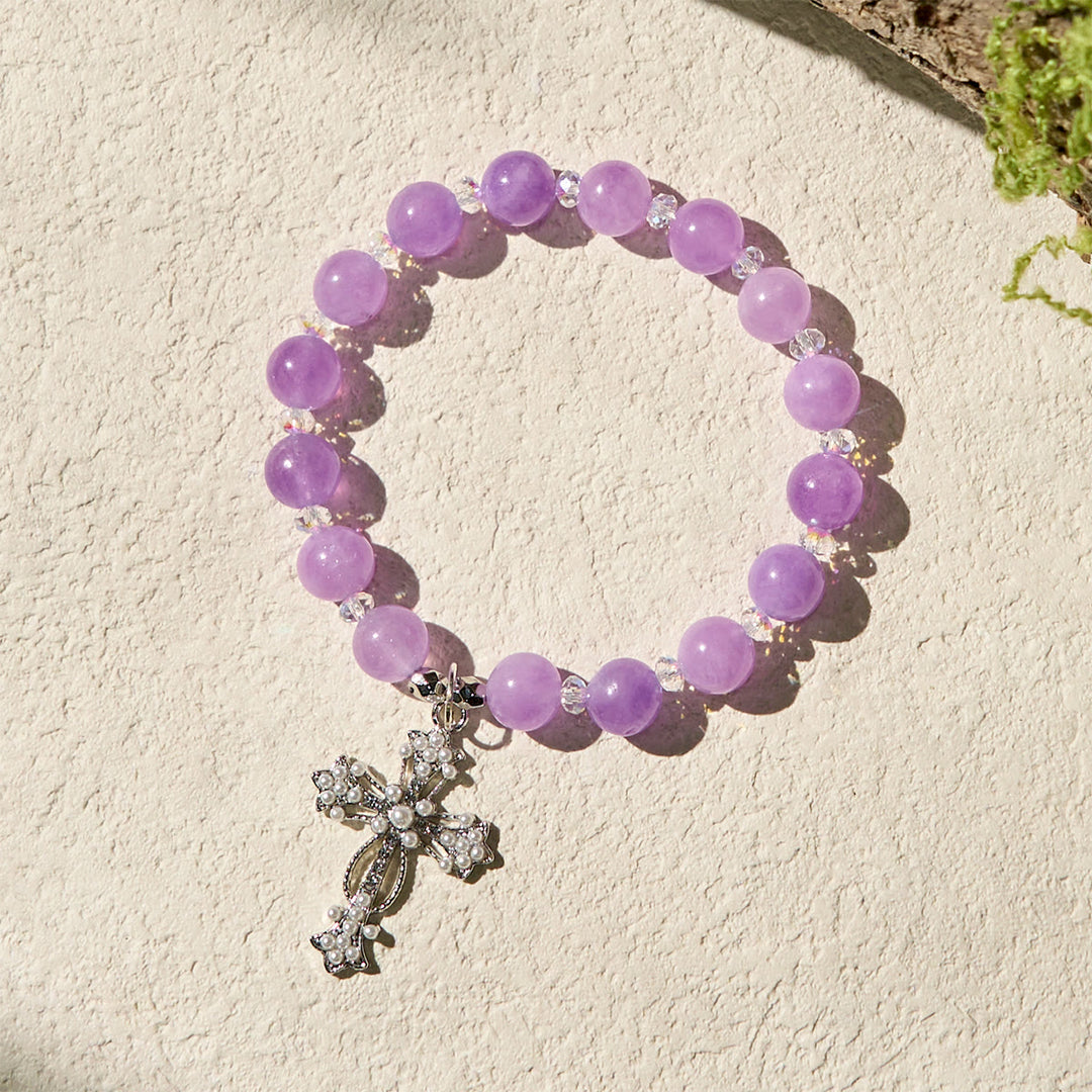 Christianartworkshop Handmade Devotional Purple Bead Bracelets with Sparkling Crucifix - image 3