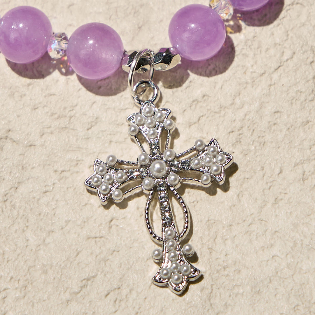 Christianartworkshop Handmade Devotional Purple Bead Bracelets with Sparkling Crucifix - image 5