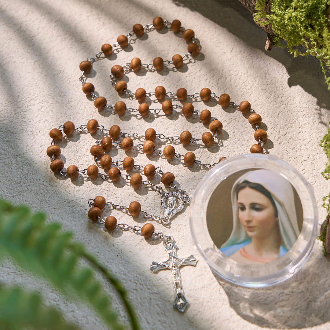 Christianartworkshop Classic Caramel Beads Rosary with Crucifix and Gifted Virgin Mary Keepsake Box - Caramel - image 1