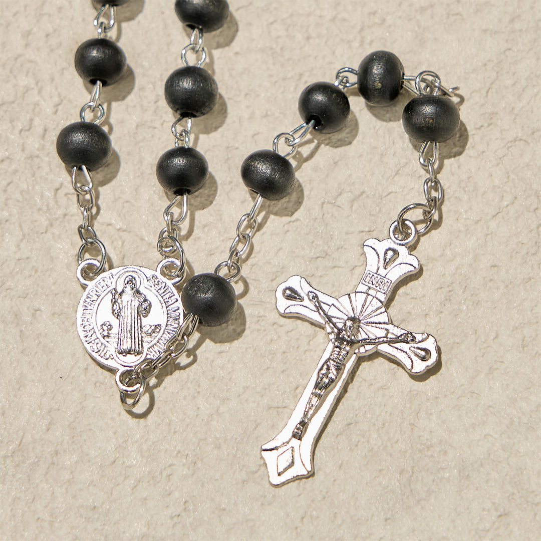 Christianartworkshop Black Wooden Prayer Rosary with Crucifix and Divine Mercy Religious Gift Box - image 4