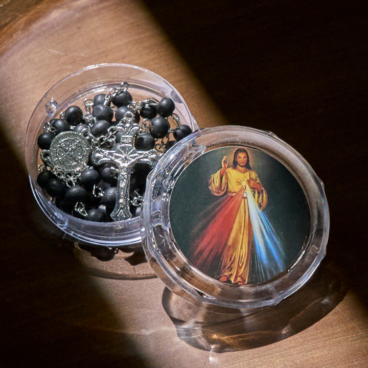 Christianartworkshop Black Wooden Prayer Rosary with Crucifix and Divine Mercy Religious Gift Box - image 3