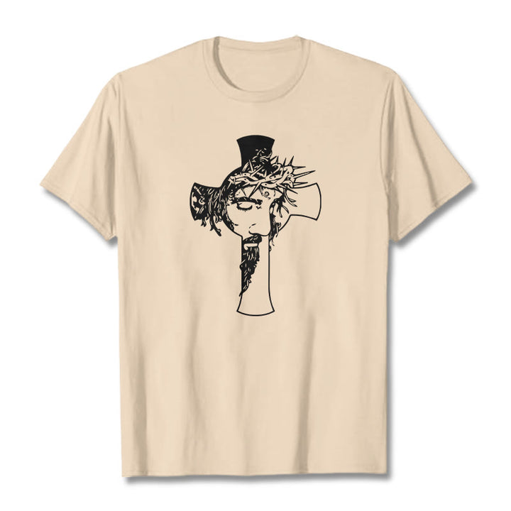 Christianartworkshop Modern Crown of Thorns and Cross Design Unisex T-shirt - Beige - 2XL - image 11