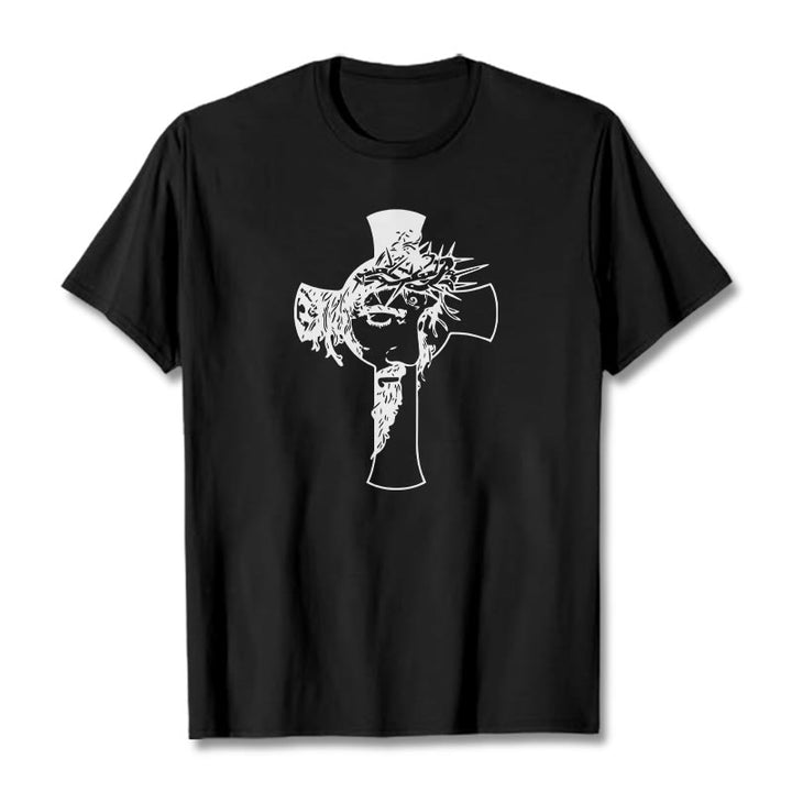 Christianartworkshop Modern Crown of Thorns and Cross Design Unisex T-shirt - Black - 2XL - image 6