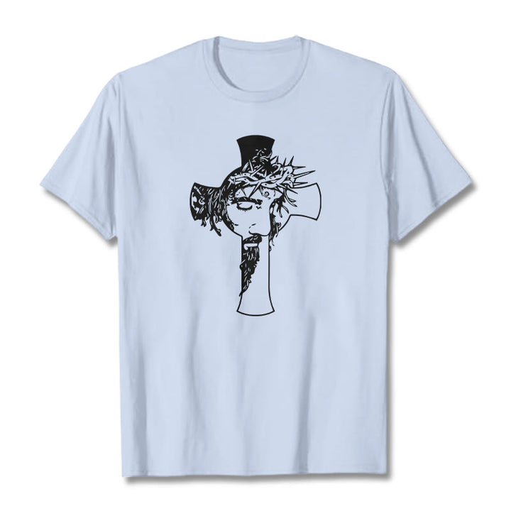 Christianartworkshop Modern Crown of Thorns and Cross Design Unisex T-shirt - Light Blue - 2XL - image 20