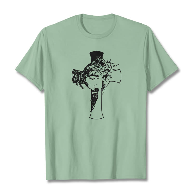 Christianartworkshop Modern Crown of Thorns and Cross Design Unisex T-shirt - Light Green - 2XL - image 15
