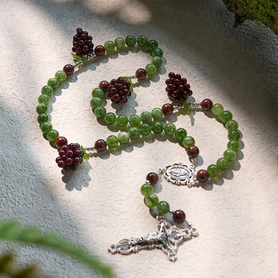 Christianartworkshop Green and Purple Grape Bead Rosary Inspired by Christ the True Vine - Miraculous Medal & Crucifix - image 1