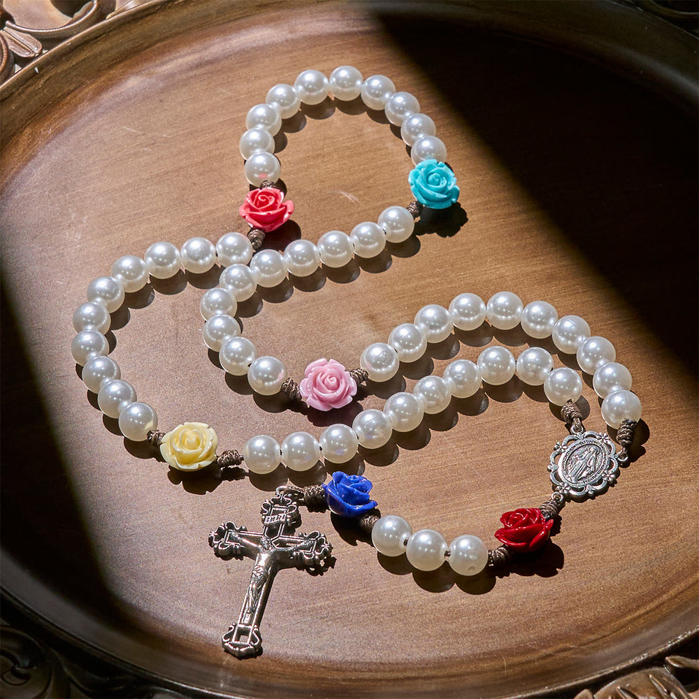 FREE Today: Elegant Pearl Rosary with Multicolor Rose Accents Reflecting Devotion and Faith - image 2
