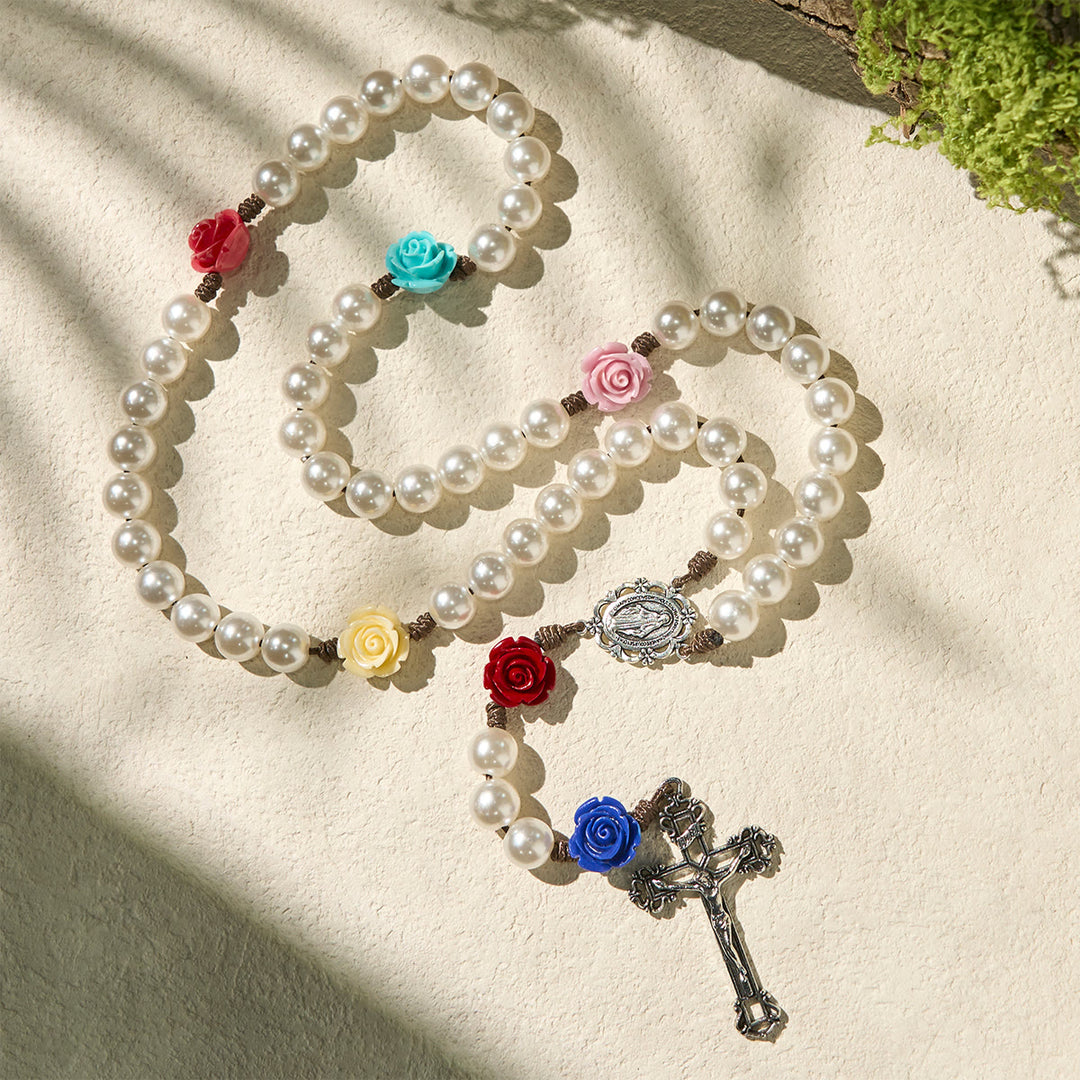 FREE Today: Elegant Pearl Rosary with Multicolor Rose Accents Reflecting Devotion and Faith - image 3