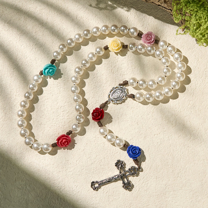 FREE Today: Elegant Pearl Rosary with Multicolor Rose Accents Reflecting Devotion and Faith - image 4