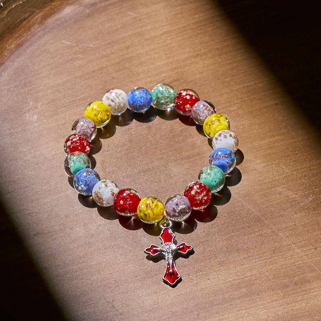 FREE Today: Colorful Glow-in-the-Dark Gold-Flecked Glass Bracelets with Crucifix - image 3
