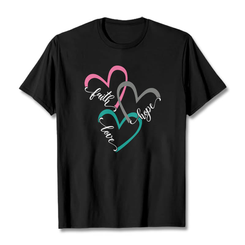 Christianartworkshop Faith Hope Love Christian Heart Design Unisex T-shirt for Believers - Black - 2XL - image 5