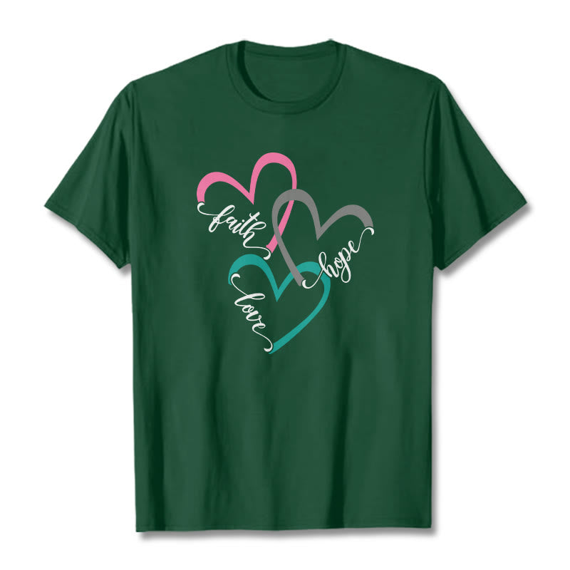 Christianartworkshop Faith Hope Love Christian Heart Design Unisex T-shirt for Believers - Dark Green - 2XL - image 9