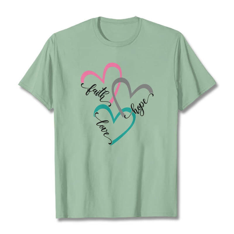 Christianartworkshop Faith Hope Love Christian Heart Design Unisex T-shirt for Believers - Light Green - 2XL - image 13