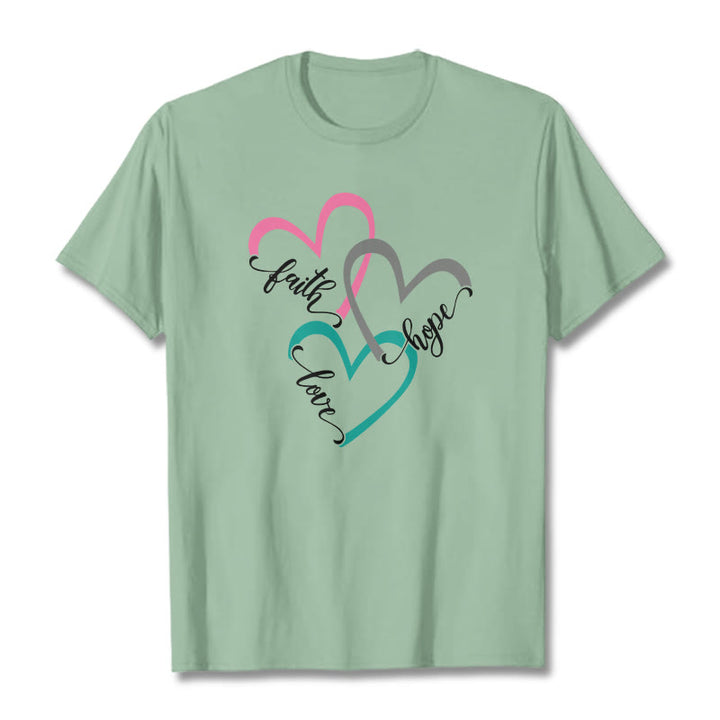 Christianartworkshop Faith Hope Love Christian Heart Design Unisex T-shirt for Believers - Light Green - 2XL - image 13