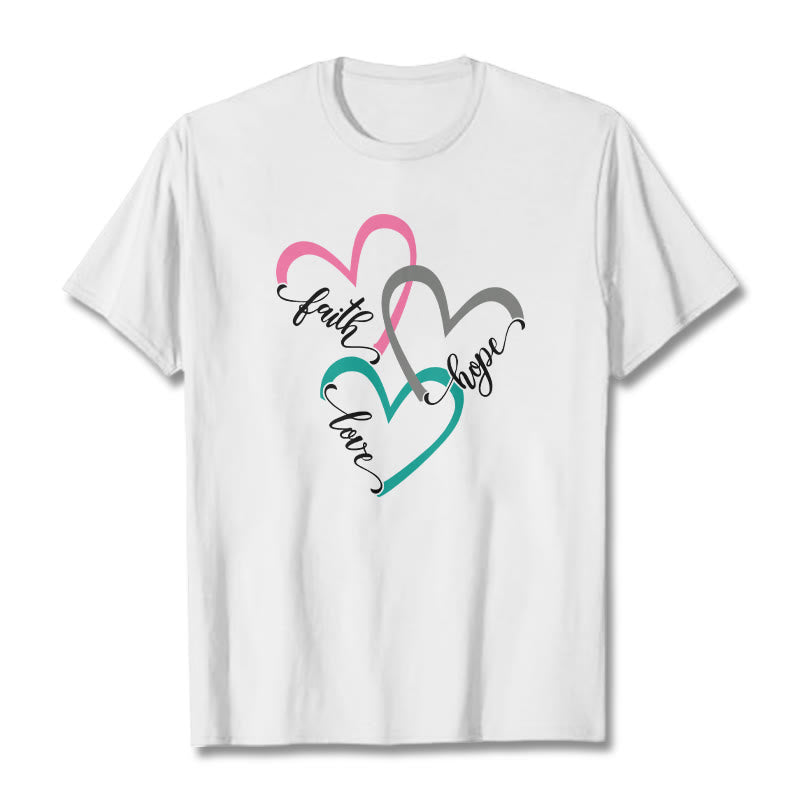Christianartworkshop Faith Hope Love Christian Heart Design Unisex T-shirt for Believers - White - 2XL - image 0