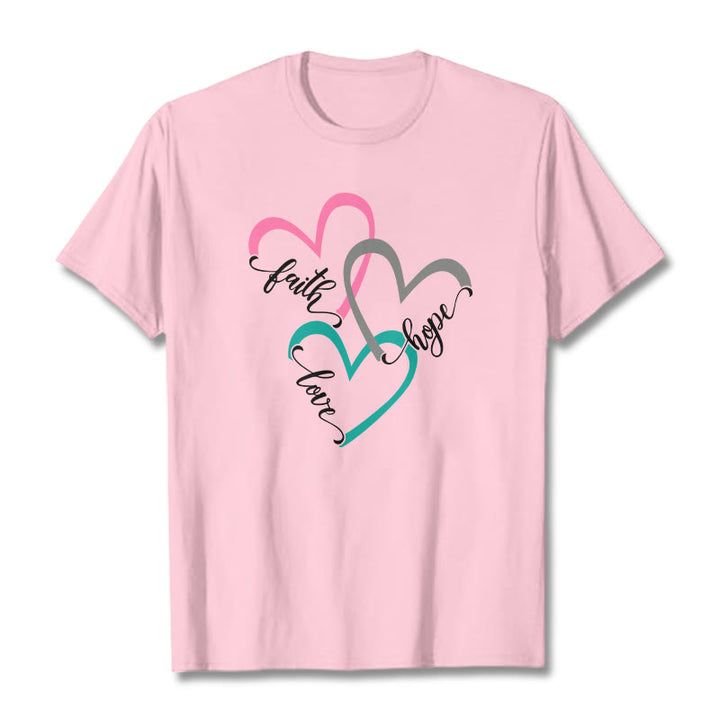 Christianartworkshop Faith Hope Love Christian Heart Design Unisex T-shirt for Believers - Light Pink - 2XL - image 15
