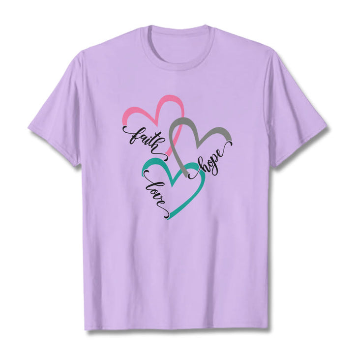 Christianartworkshop Faith Hope Love Christian Heart Design Unisex T-shirt for Believers - Light Purple - 2XL - image 15
